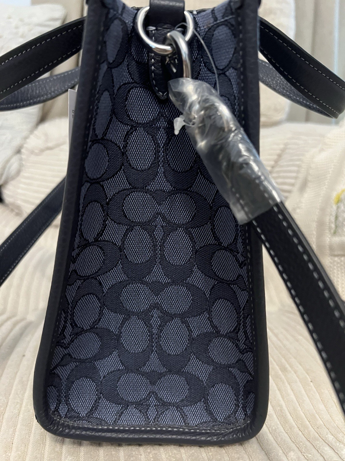Coach Signature C Gallery Tote Navy Multi Snap Closure w/ Detachable Strap
