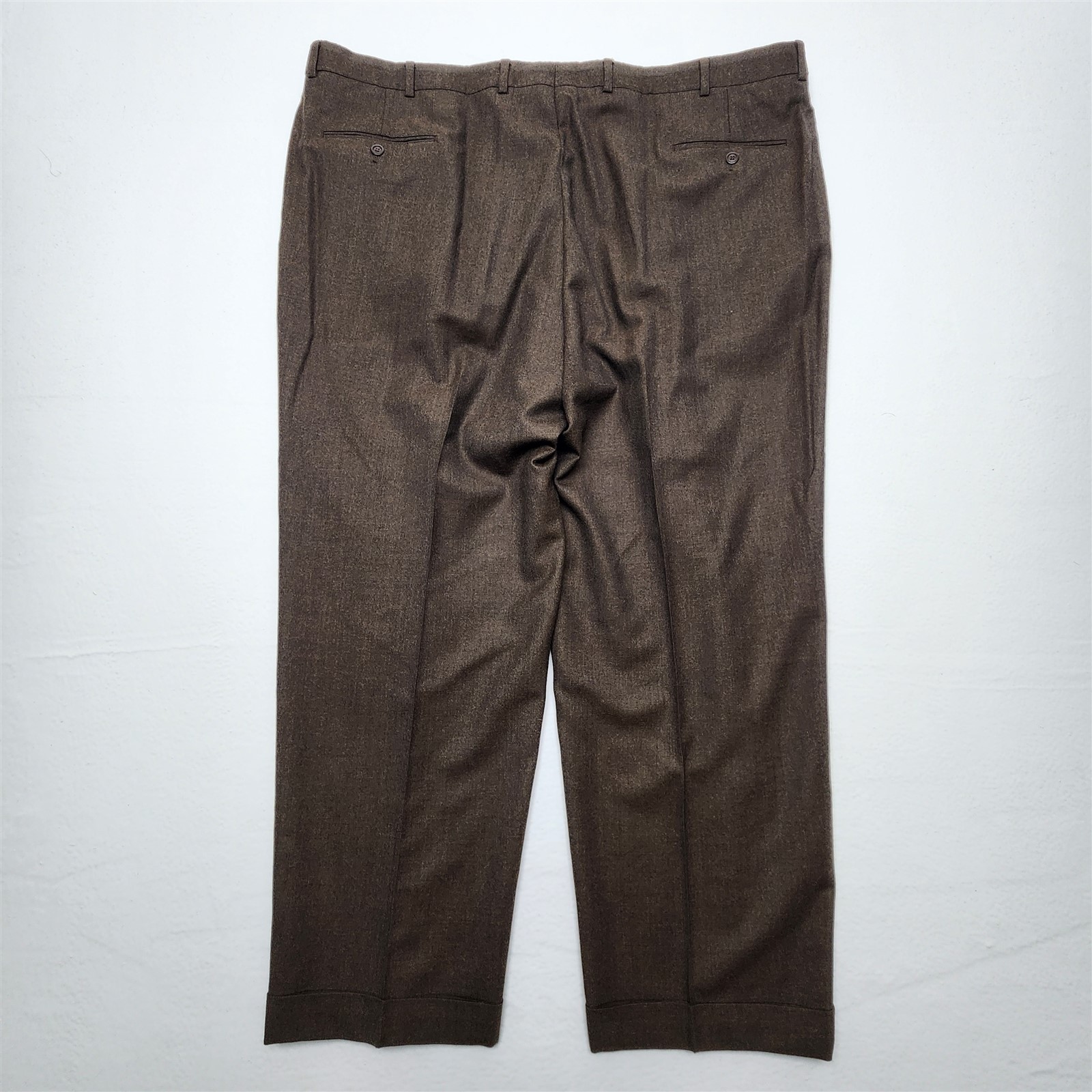 Vtg Hart Schaffner Marx 48×30 Brown Wool Flannel Old Money High Waist Trousers
