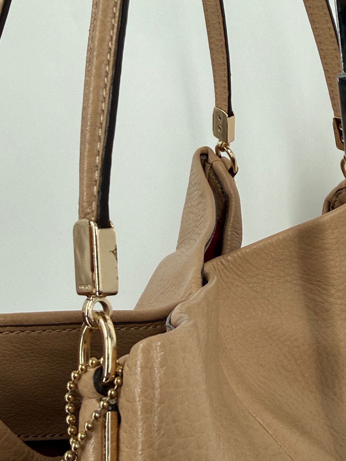 Coach Tan Brown Pebbled Leather Madison Phoebe Satchel Saddle Hobo Purse Bag