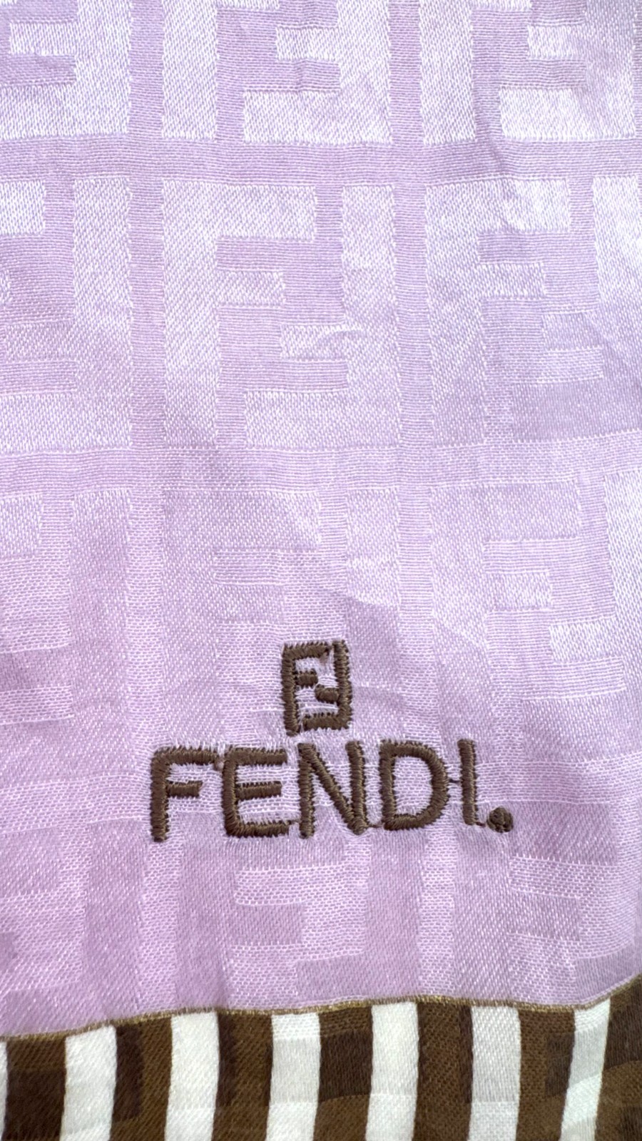 Fendi FF Monogram Pink Brown Striped Square Scarf 57cm Logo Vintage