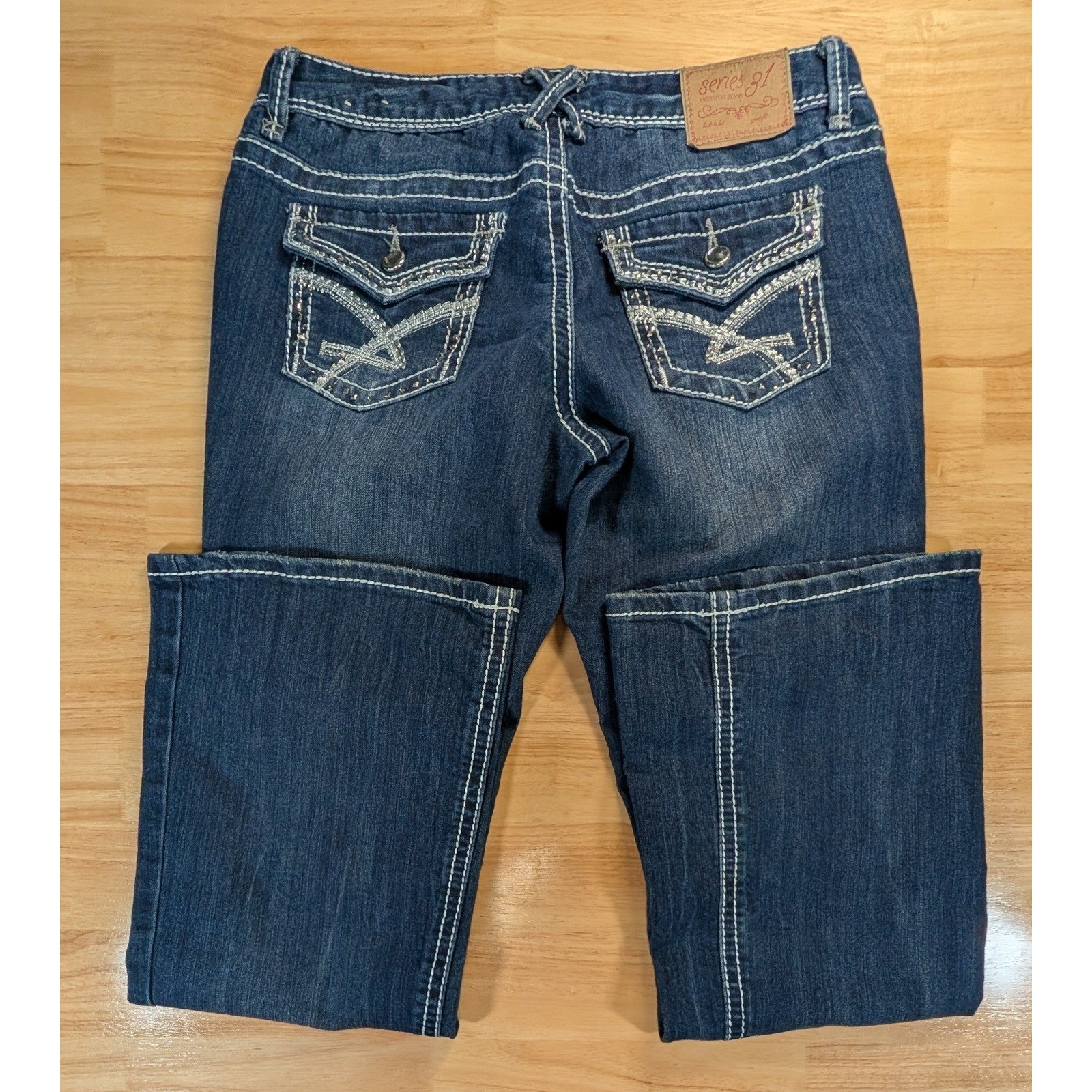 Series 31 Amethyst Jeans Womens 9 Dark Wash Thick Stitch Bootcut Flap Pocket Y2K