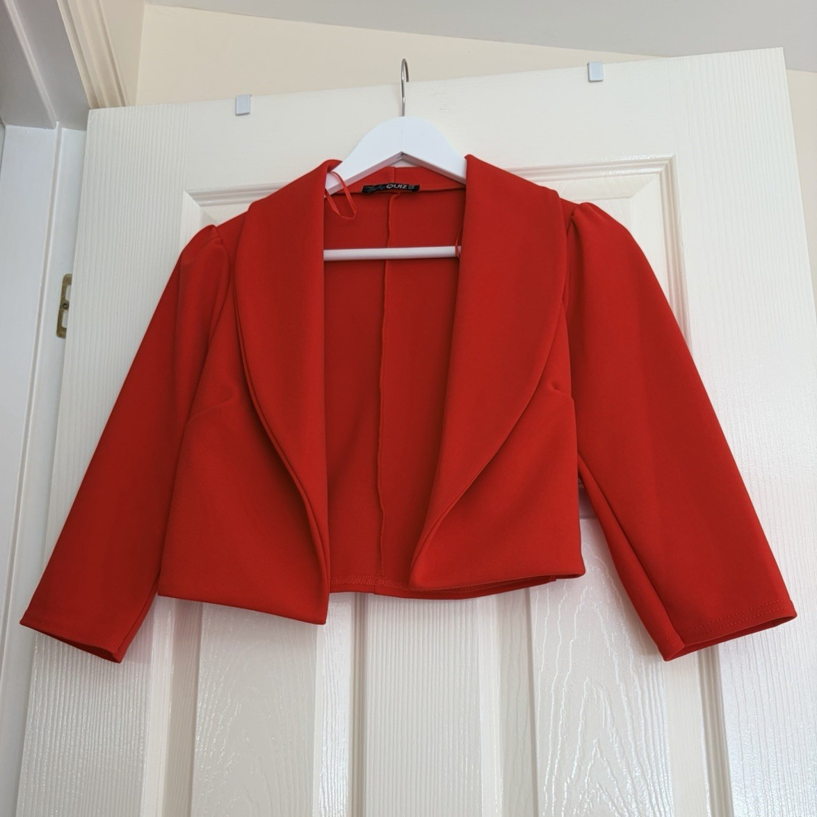 Quiz Red Cropped Open Front Bolero Jacket Puff Sleeve – UK Size 10