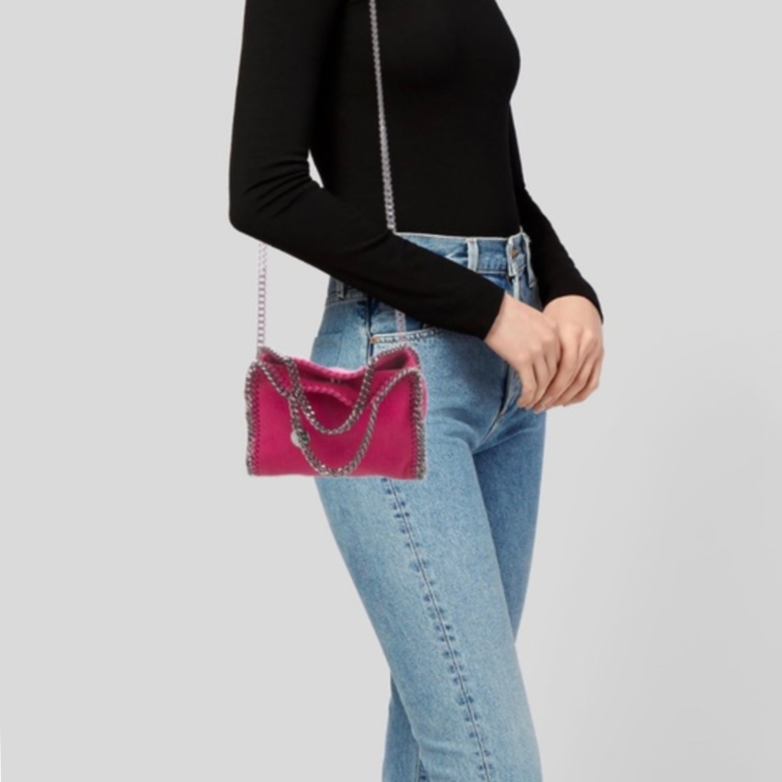 Stella McCartney Falabella Mini Tote Bag In Fuchsia Shaggy Deer Authentic NEW