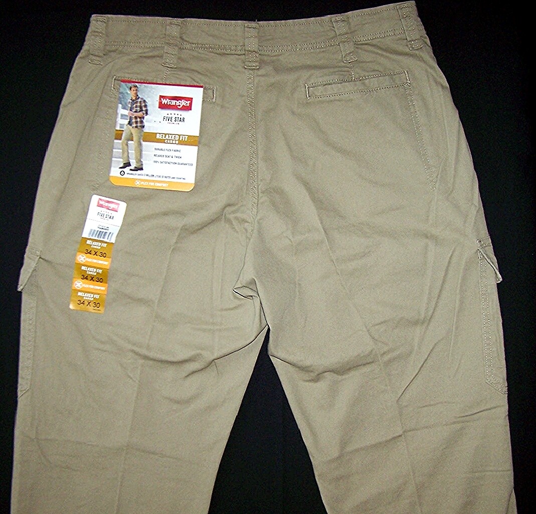 Men’s Wrangler Cargo Pants w/ Stretch Relaxed Fit Beige Tan Khaki CHOOSE SIZES