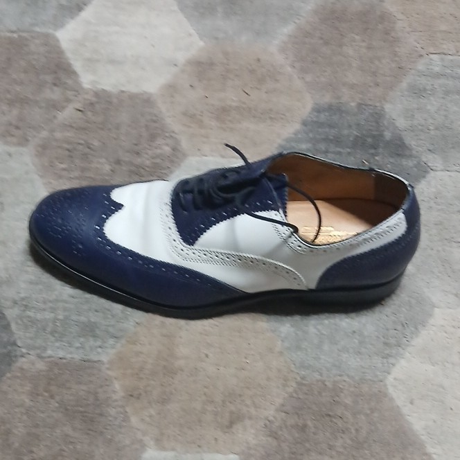 Men’s Blue/White Two-Tone Wingtip Brogue Oxford Dress Shoes Lace Up
