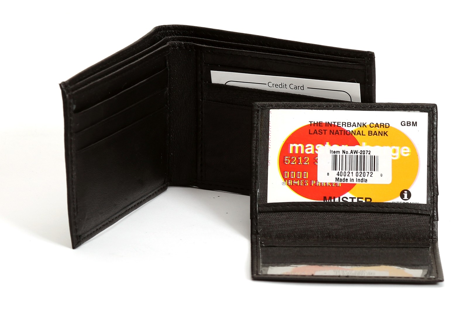 Leather Bifold Wallet 8 Credit Card Slots 2 ID Window Black 4.25 x 3.00 inches