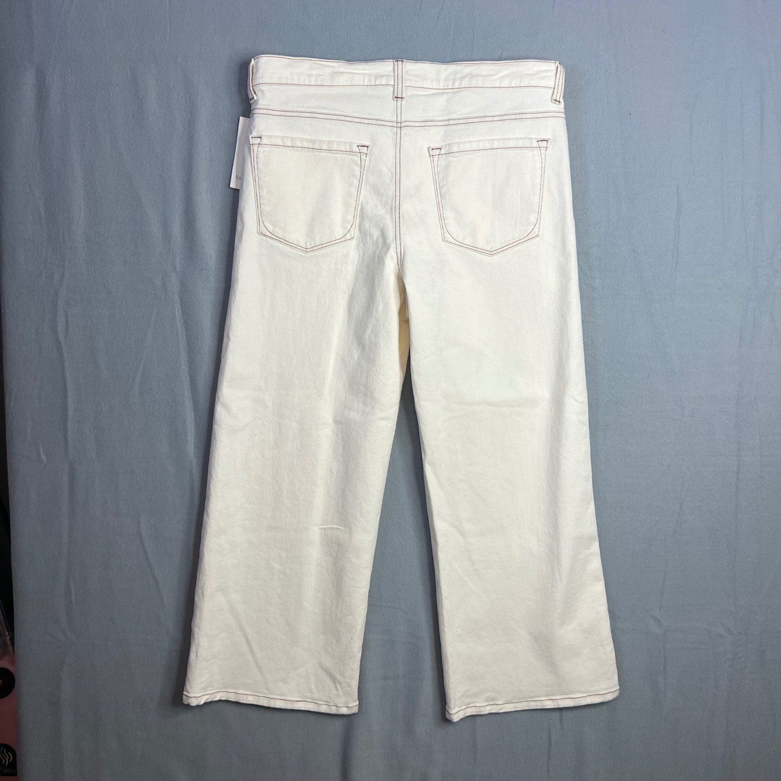 Karen Kane Super Bloom Wide Leg Jeans Size 15 Crop Natural Cream High Rise NWT