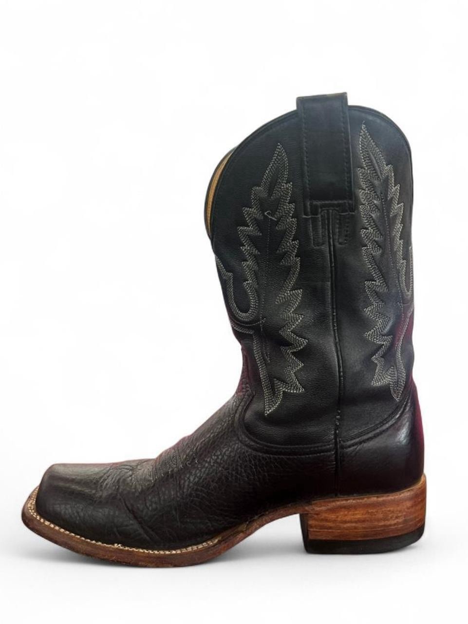 Gavel Handmade Bullhide Black Leather Square Toe Western Boots Mens Size 8.5 EE