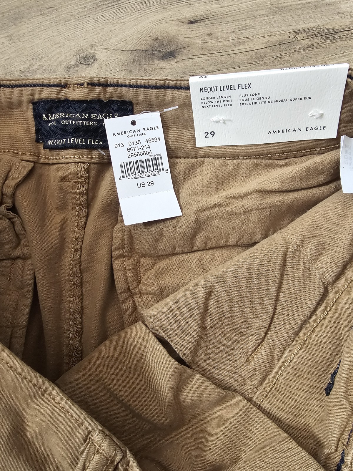 NWT American Eagle Next Level Flex Khaki Shorts Men’s 29 x 12” Longer Length Tan