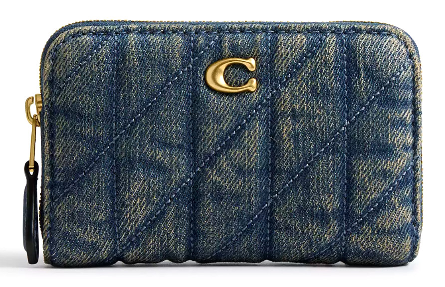 💙Coach Essential Small Zip Card Case – CCZ05 Indigo Quilted Denim & Leather-NWT