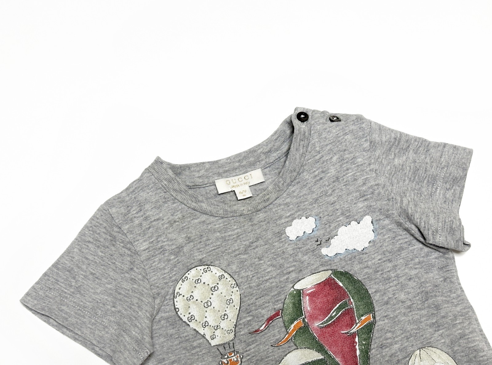 Baby Gucci Gray Short Sleeve Hot Air Balloon Print T Shirt Kids GG Italy 6/9M