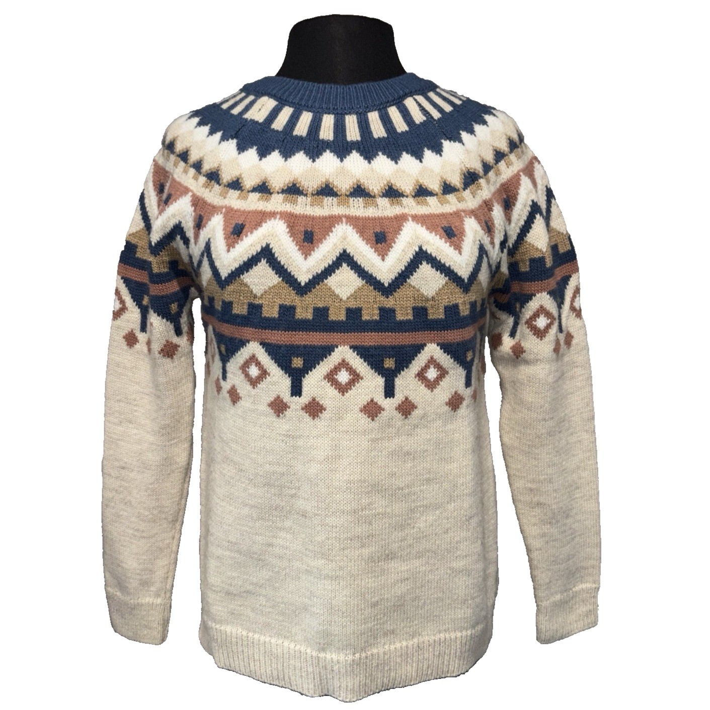 CCK Style Fair Isle Pullover Sweater Women’s Sz XL/42 Oatmeal Blue Long Sleeve