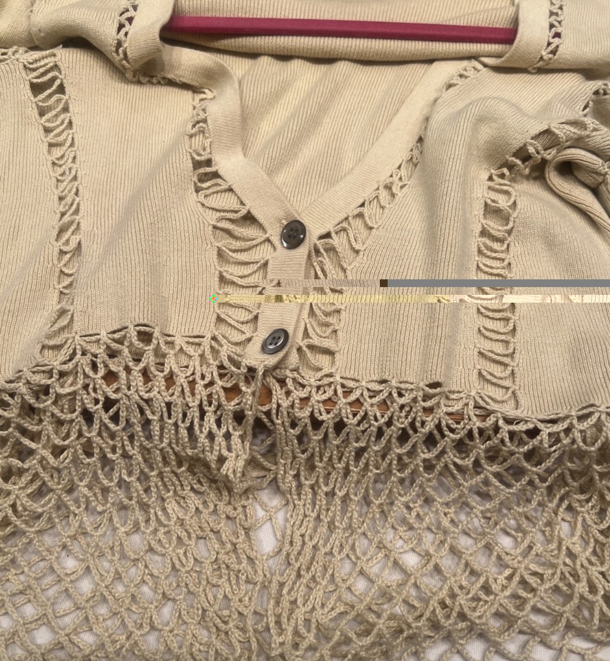 Michael Simon silk angora blend sweater 2 button fish net boho chic M