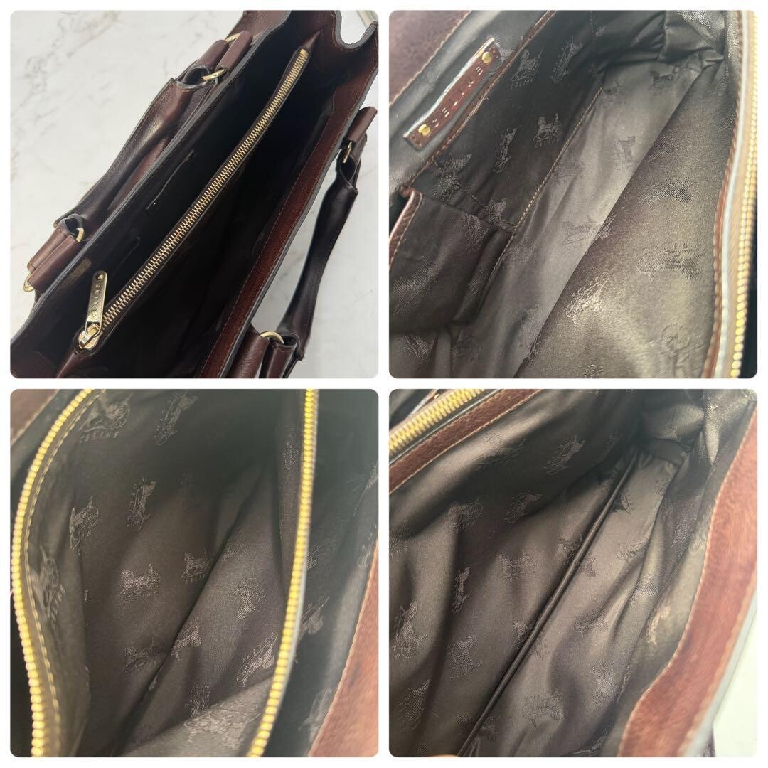 CELINE Boogie Bag Brown Leather Horse Carriage Charm Handbag Vintage Dust Bag