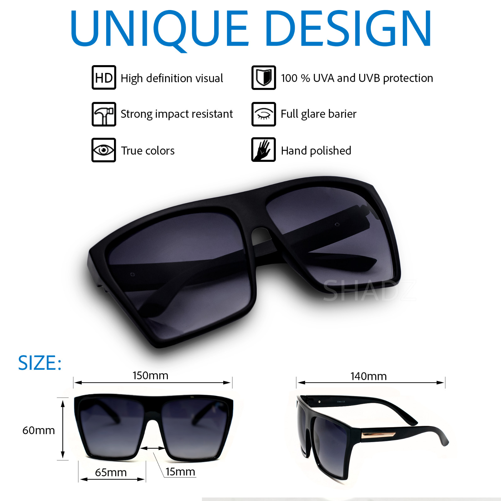 Lauren Flat Top Oversized HUGE Large Square Aviator Women Sunglasses GAFAS SHADZ