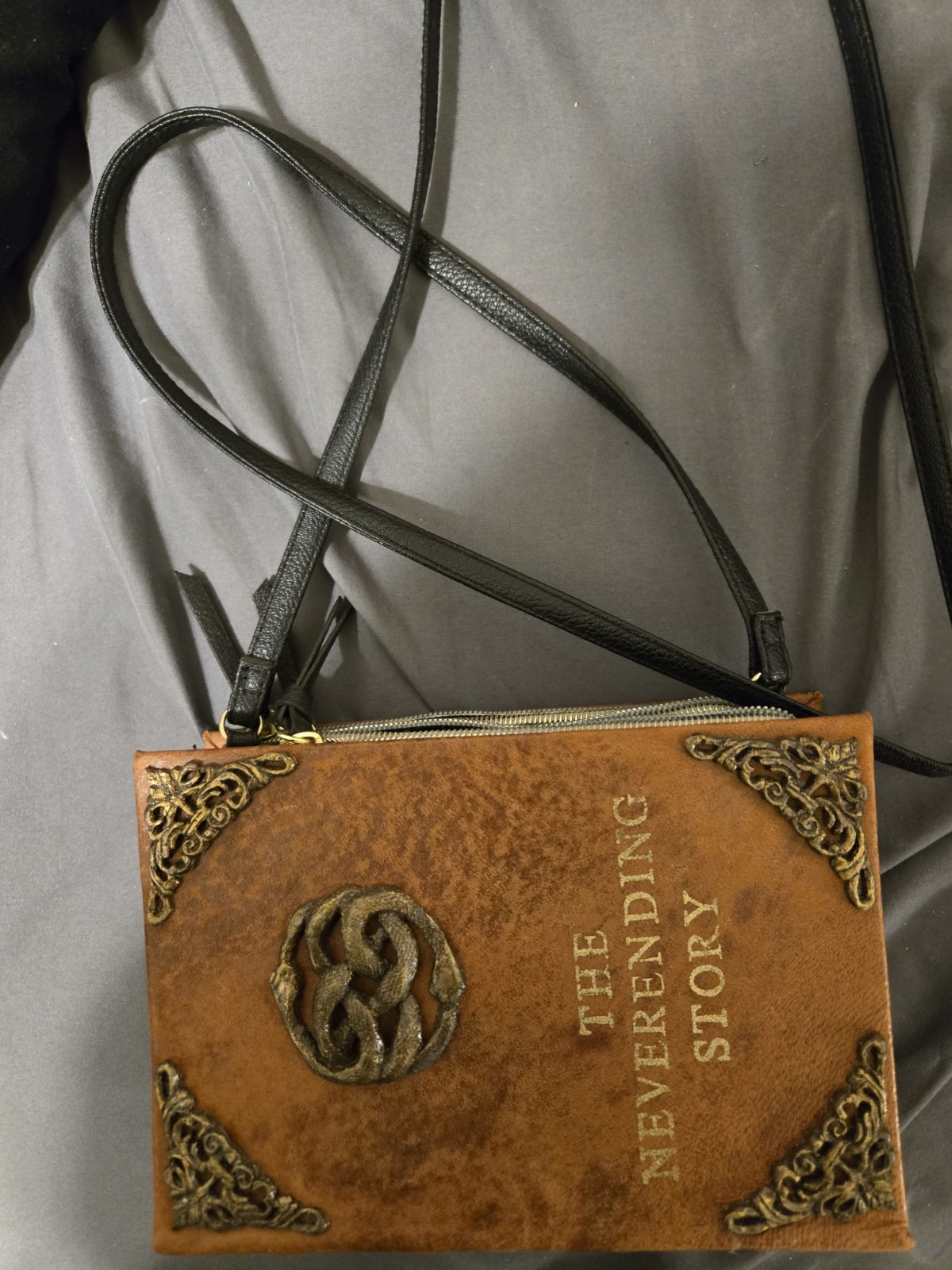 The Neverending Story Women’s Crossbody Bag Brown/Black Zip, Pockets, Initials