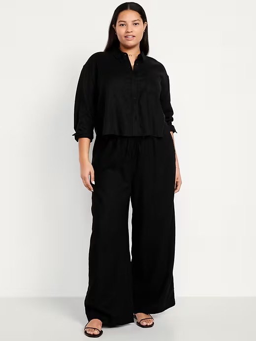 Old Navy High Waisted Linen Blend Wide Leg Pant-Black-Size 2X-NWOT