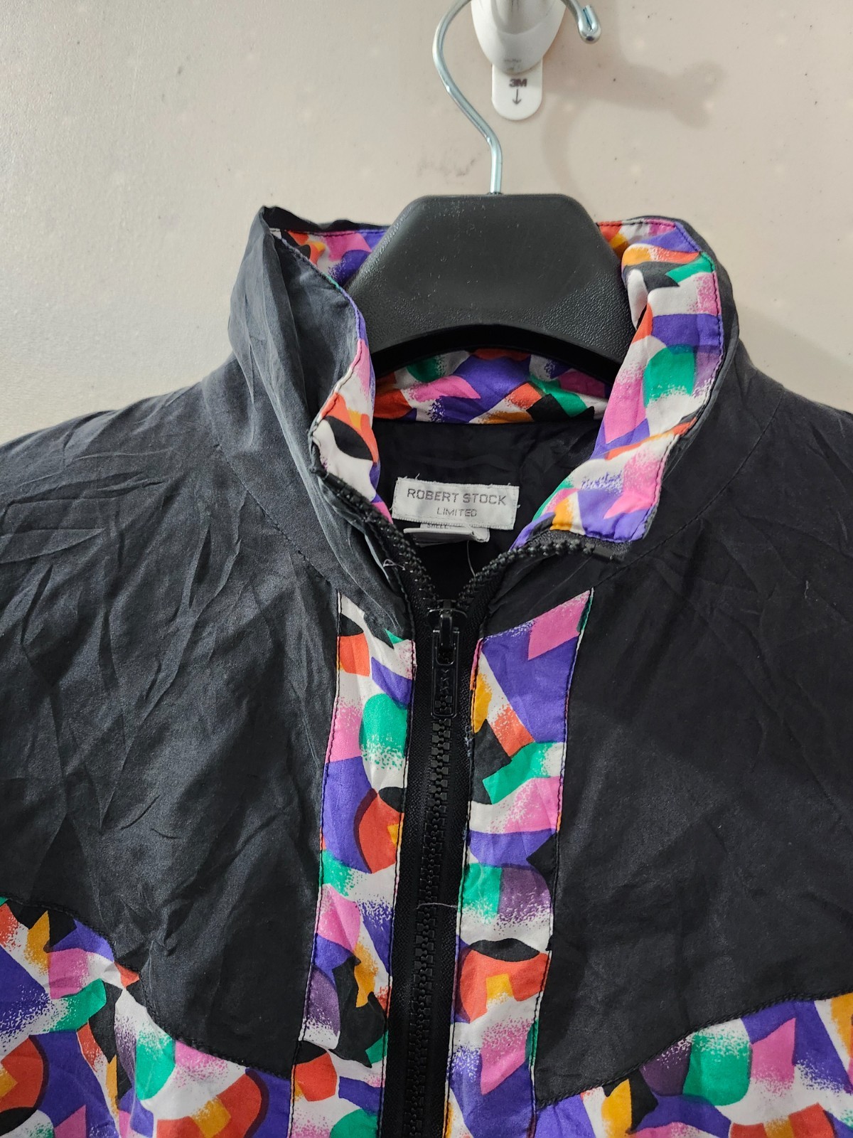 Robert Stock Limited Jacket Mens S Zip Windbreaker Silk Colorblock Wrapround VTG