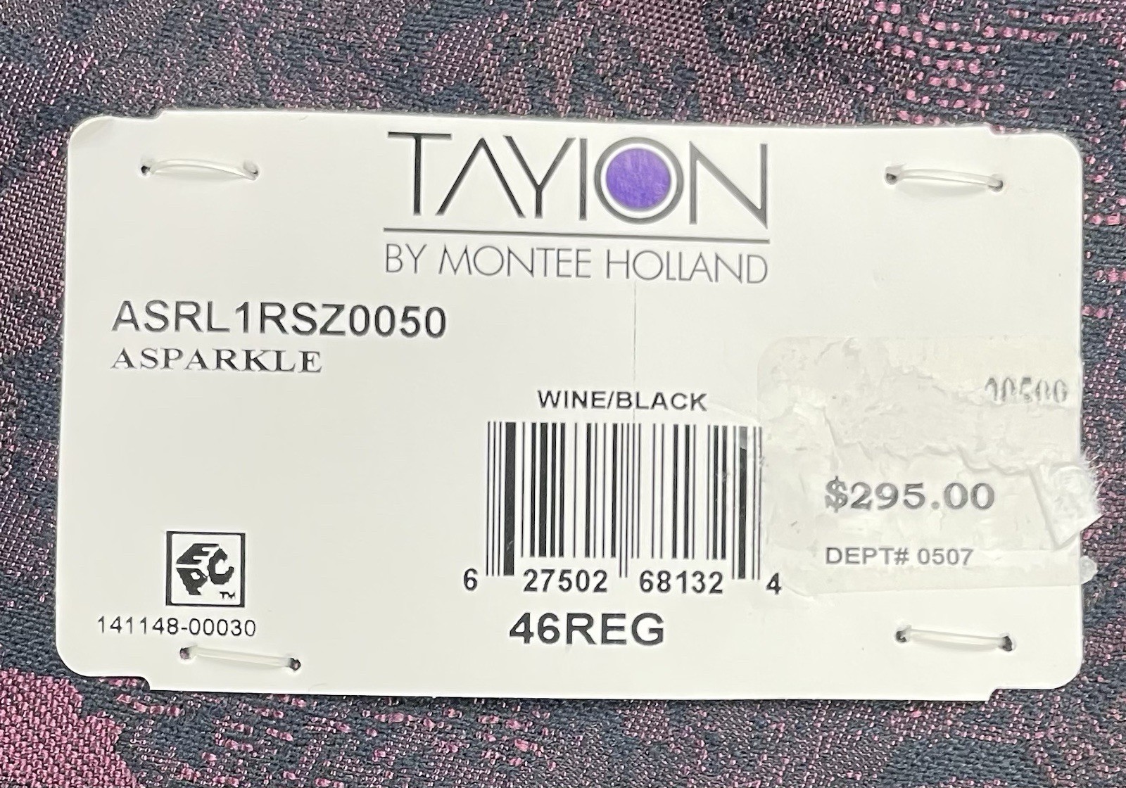 Tayion Double Breasted Wine Black Classic Fit Jacquard Dinner Jacket 46R New NWT