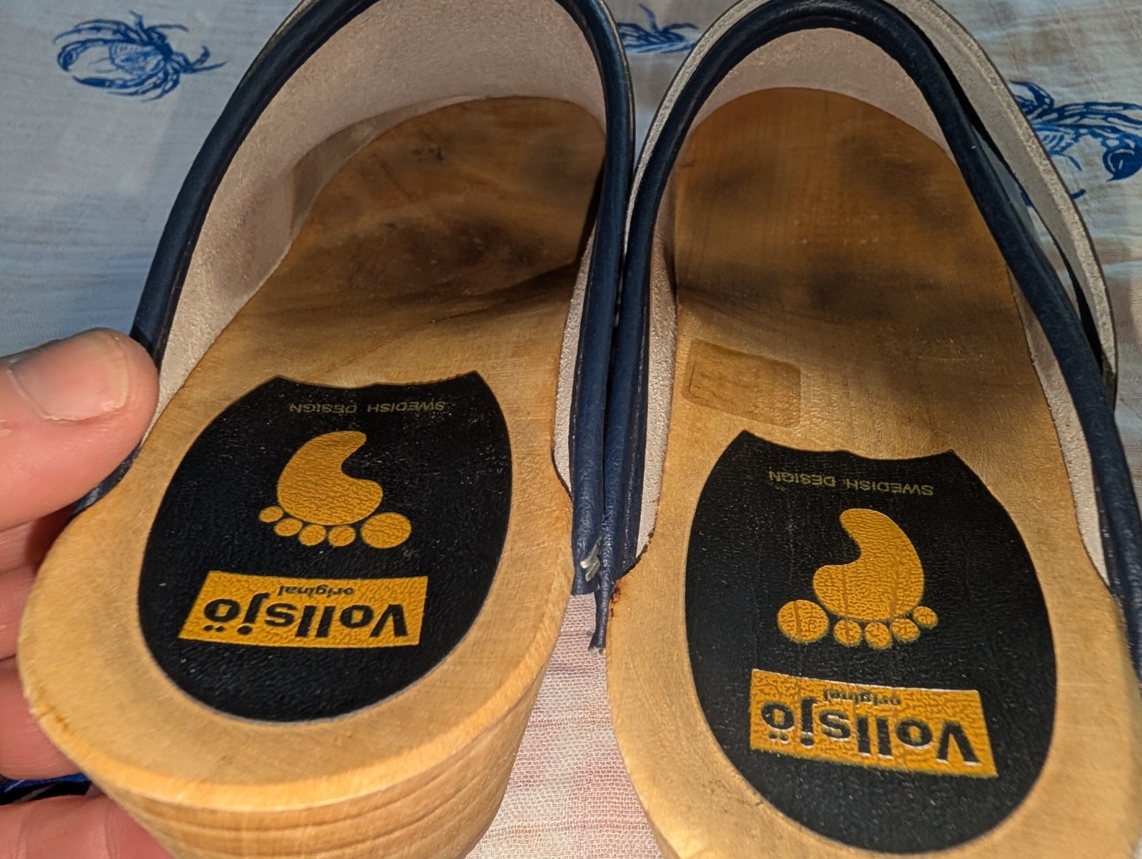 Vollsjo Original Swedish Design Blue Leather Clogs Sz 37 USA Ladies Sz 6.5-7