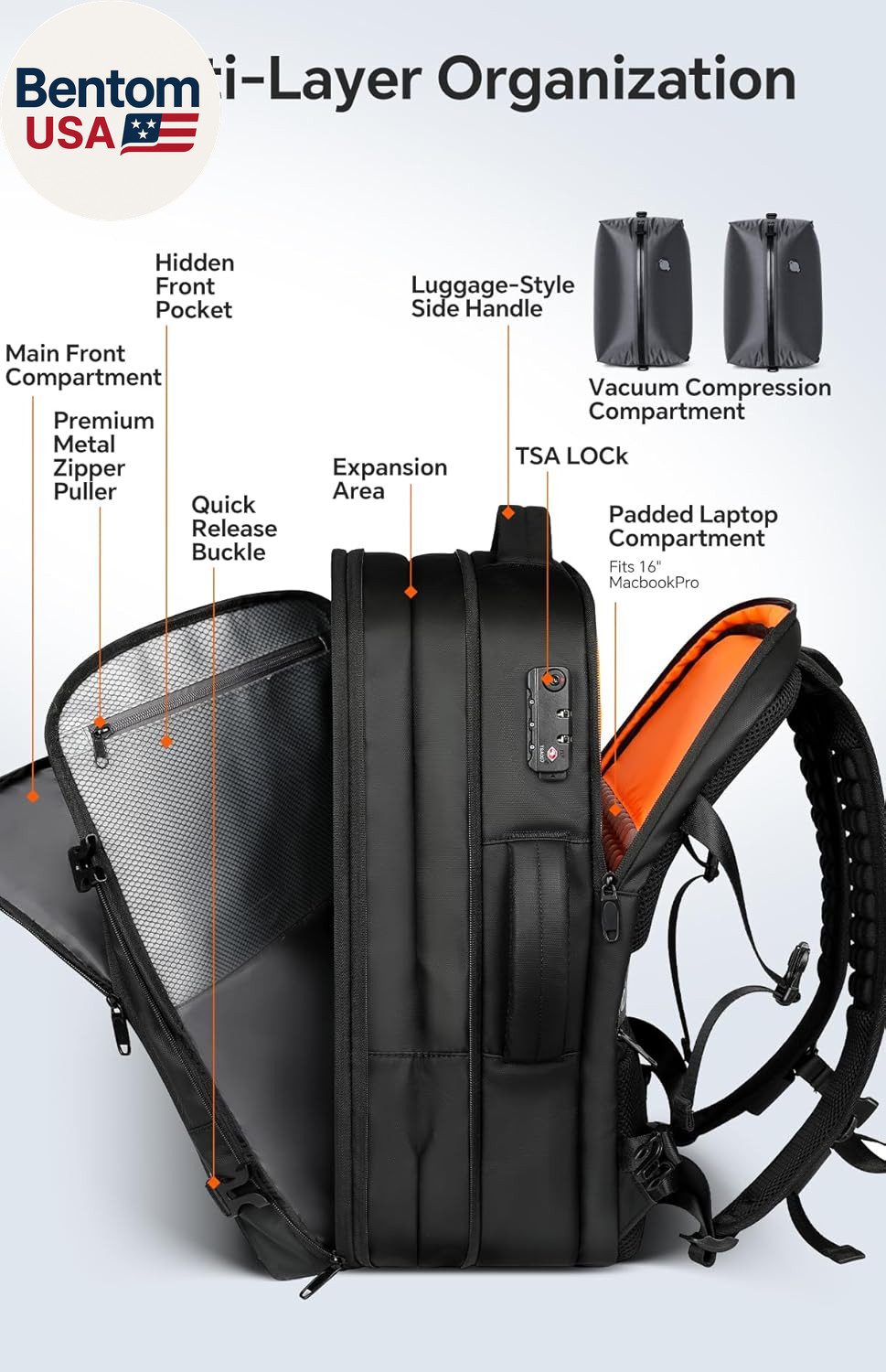 Vacuum Backpack Travel, 70L Expandable Carry on Backpack with Compression System