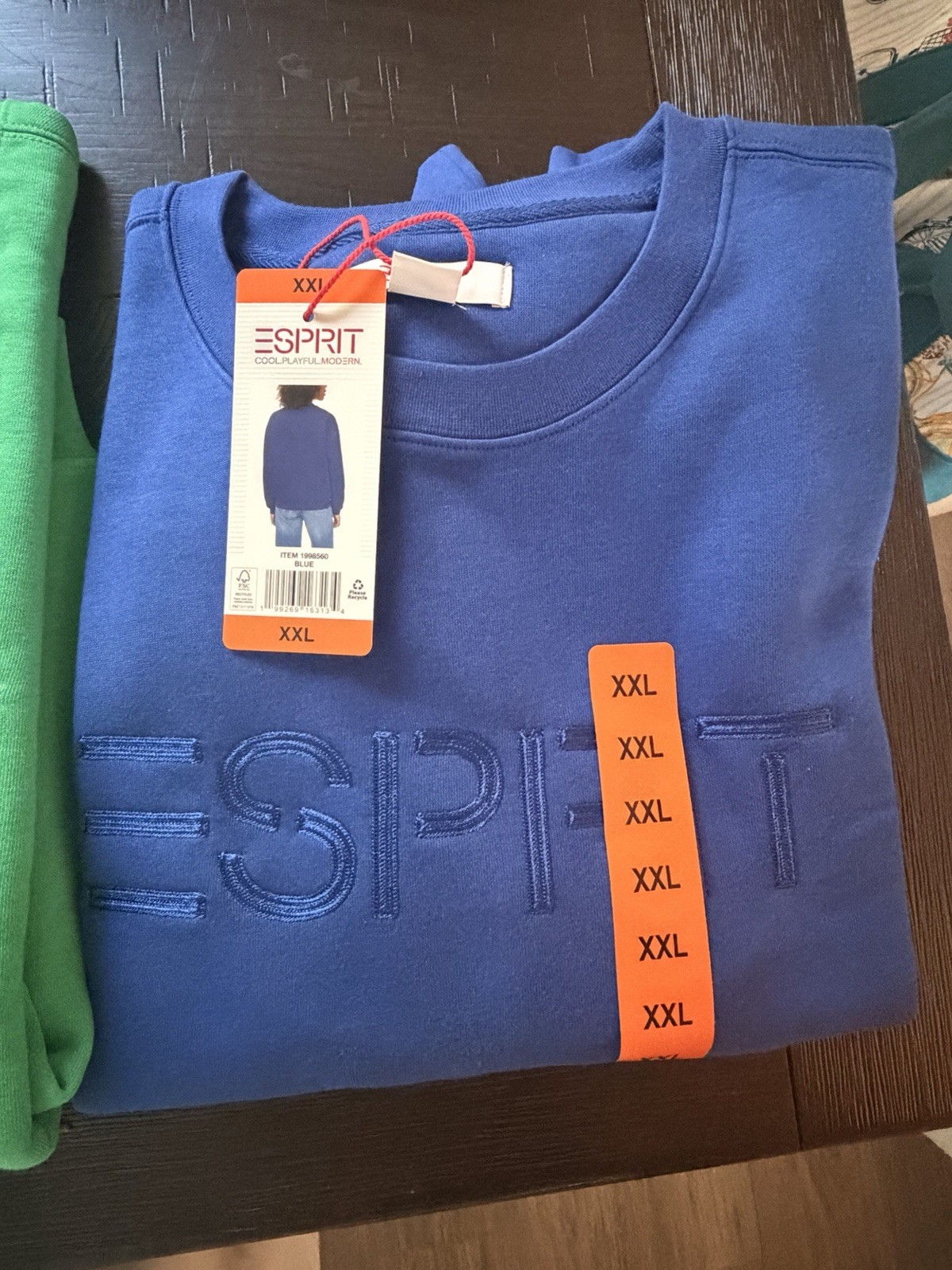 Esprit Costco Crewneck Sweatshirt 3 Pack XXL Blue Green White Retro Logo NWT