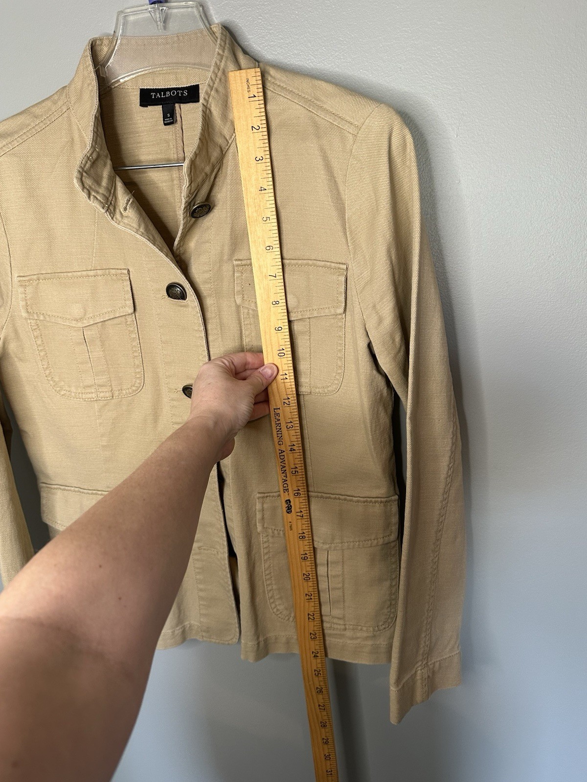 Talbots Jacket Womens Small Tan Utility Safari Military Button Cotton Khaki