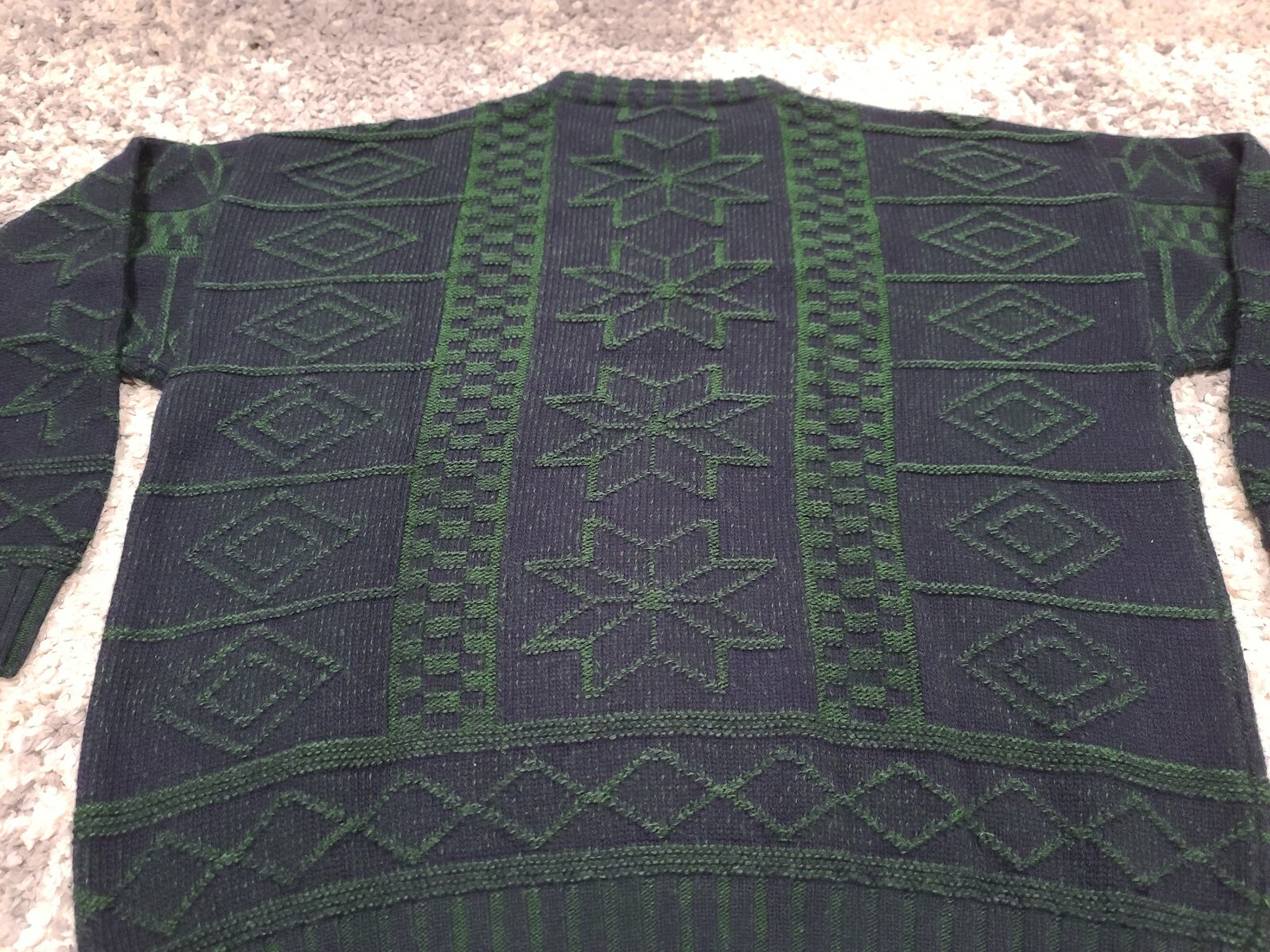 VTG Barbieri Knitwear Italy Fair Isle Knit Sweater Men XL Green Blue Wool Blend