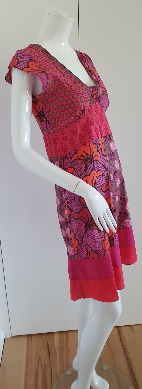 Boom Shankar Sz 8 Dress S/Sleeve Boho Printed 100% Cotton