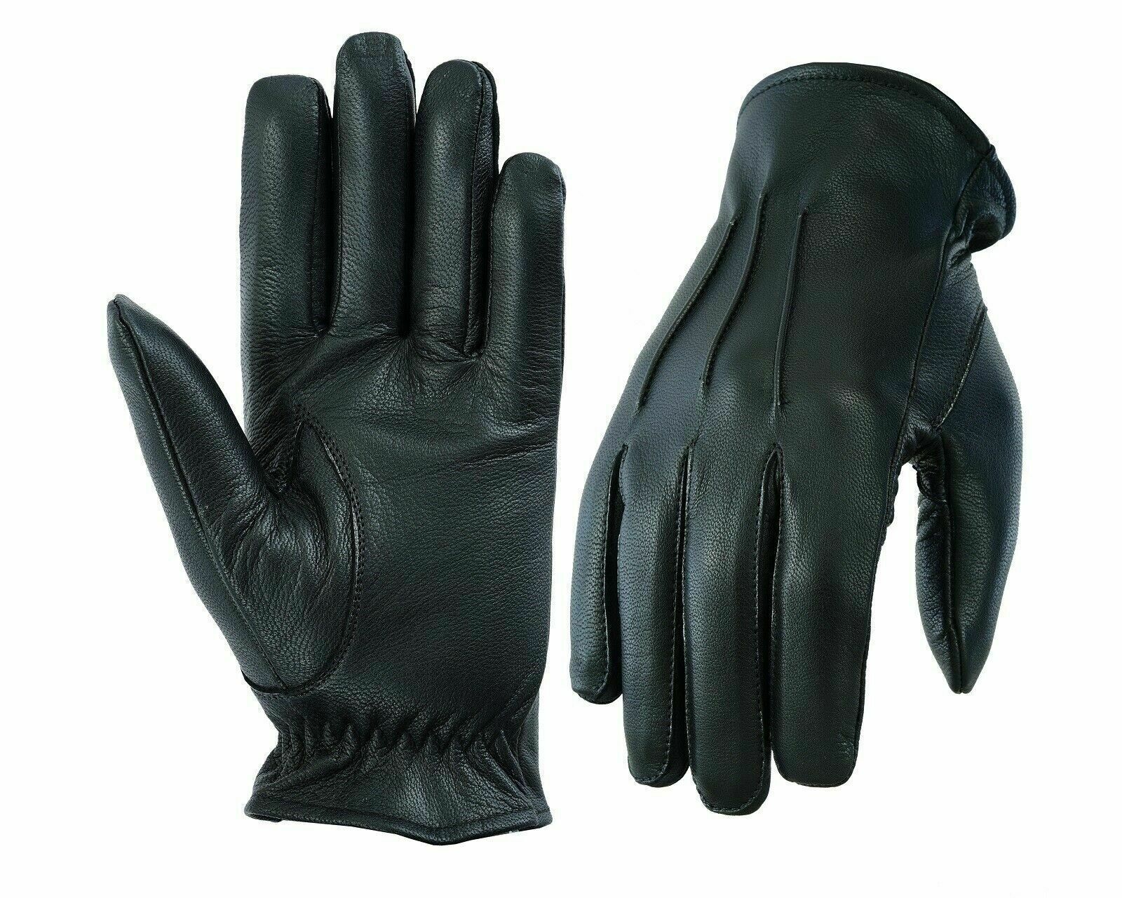 Men’s Leather Police Top Quality Soft Genuine Real Driving Gloves Unlined Black