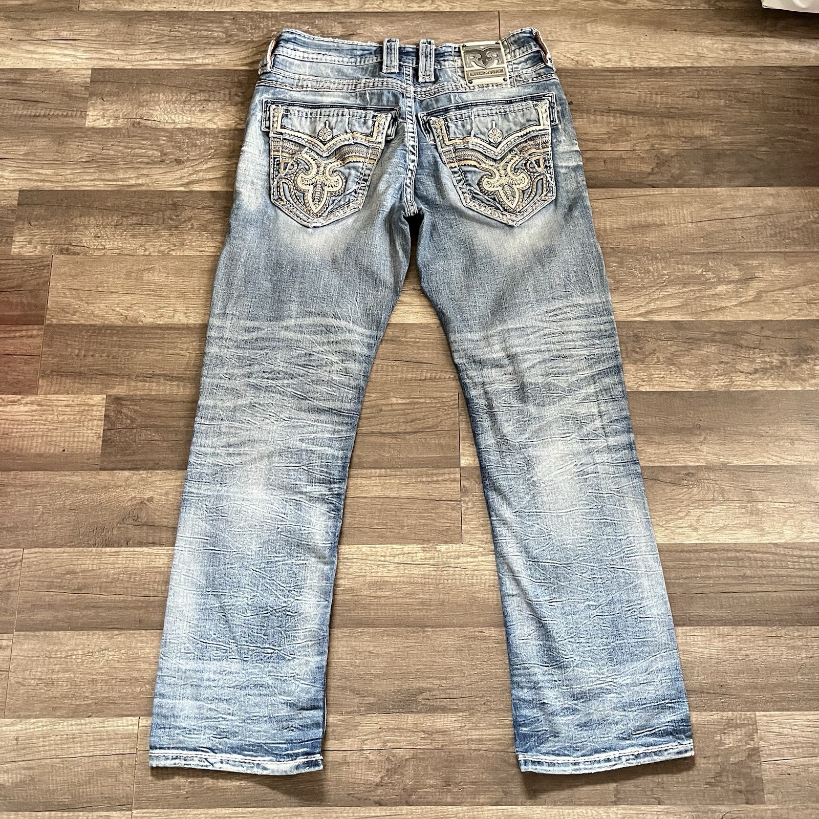 Rock Revival Mens “Tad” Bootcut Jeans Mens 31×30 Blue Denim *READ* FLAW