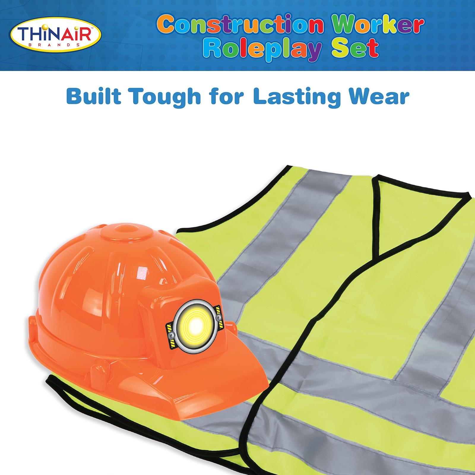 Construction Worker Roleplay Costume Set with Hat, Tools, Tool Belt, Gloves, …