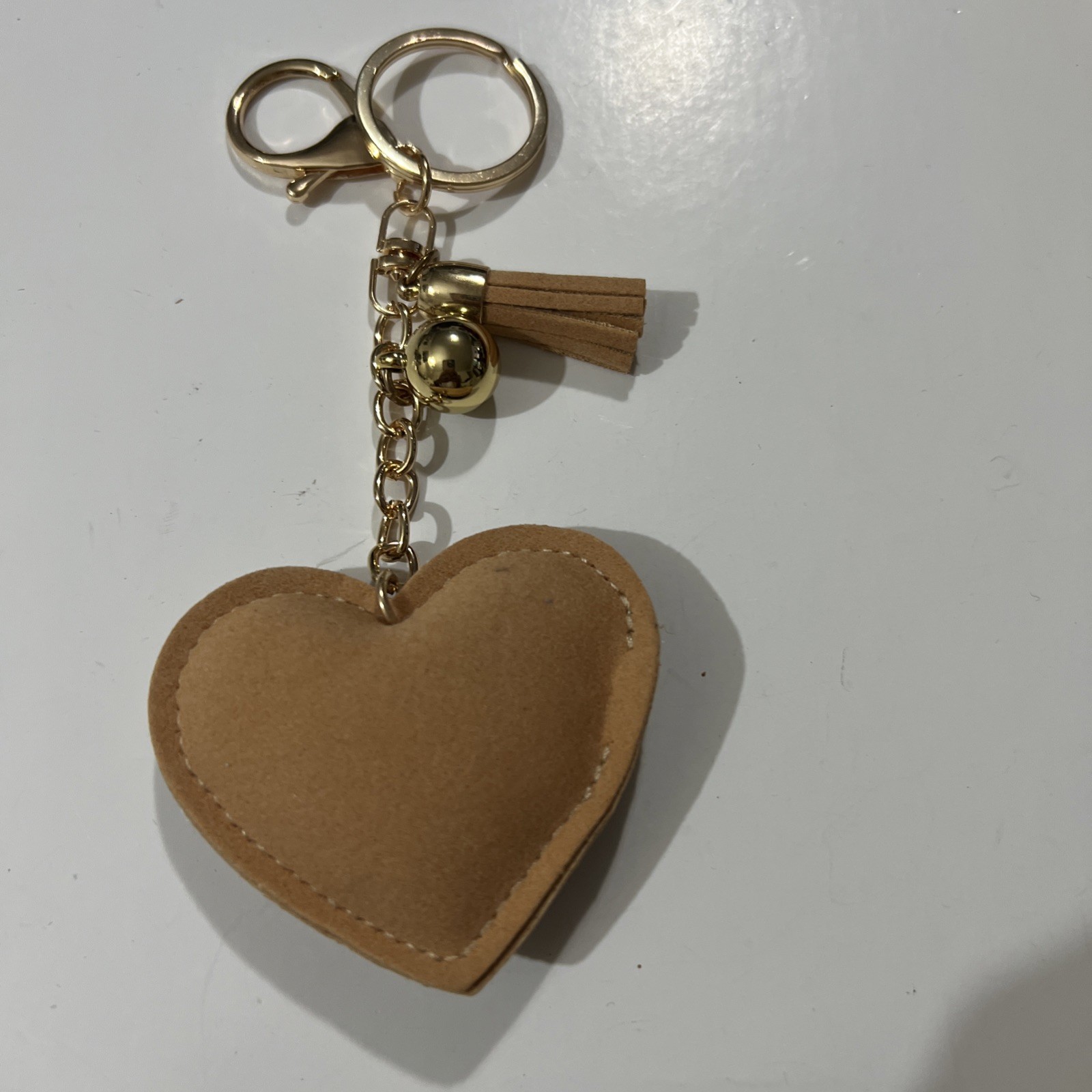 Rhinestones Heart Keychain Tassel Gold Tone
