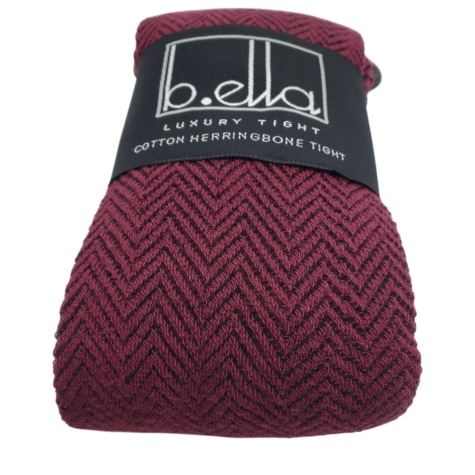 Italian 80% Cotton Tights Size Tall Burgundy Herringbone Wine B.ella New Hosiery