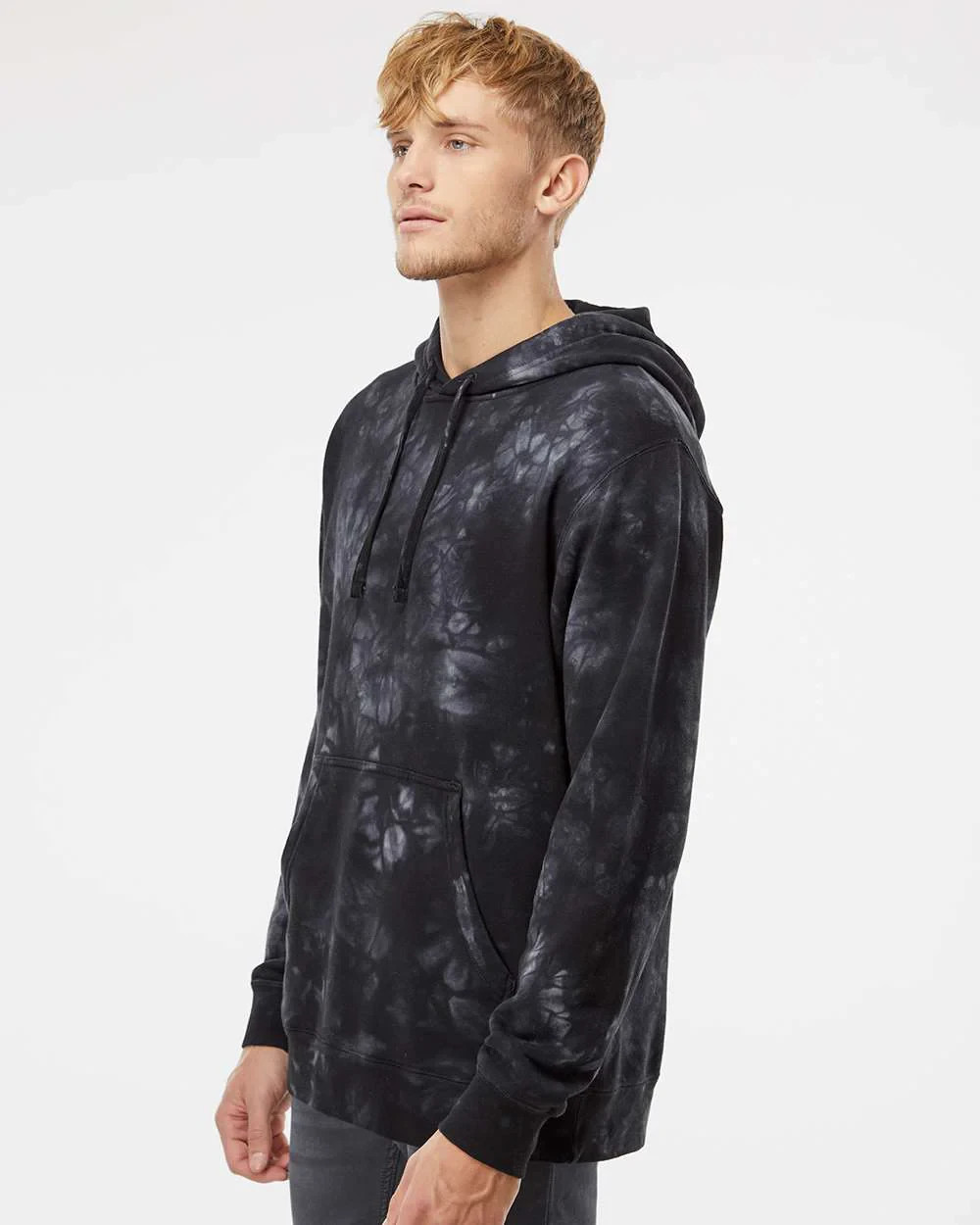 *NEW* Black Tie Dye Fleece Pullover Hoodie, Independent Trading Co. – LARGE