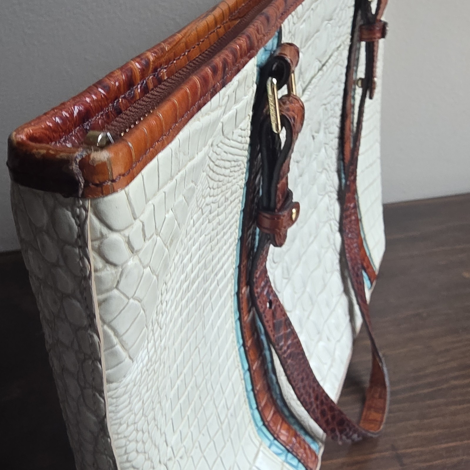 Brahmin Medium Asher Tote Coconut Soraya Melbourne Leather Rare Crocodile White