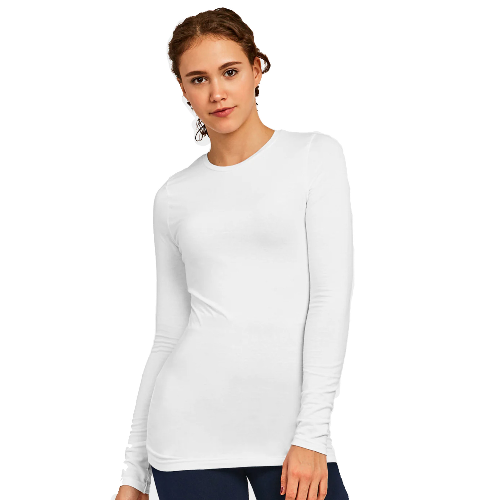Women’s Cotton Soft T-Shirt Long Sleeve Crew Round Neck Stretch Plain Tunic Top