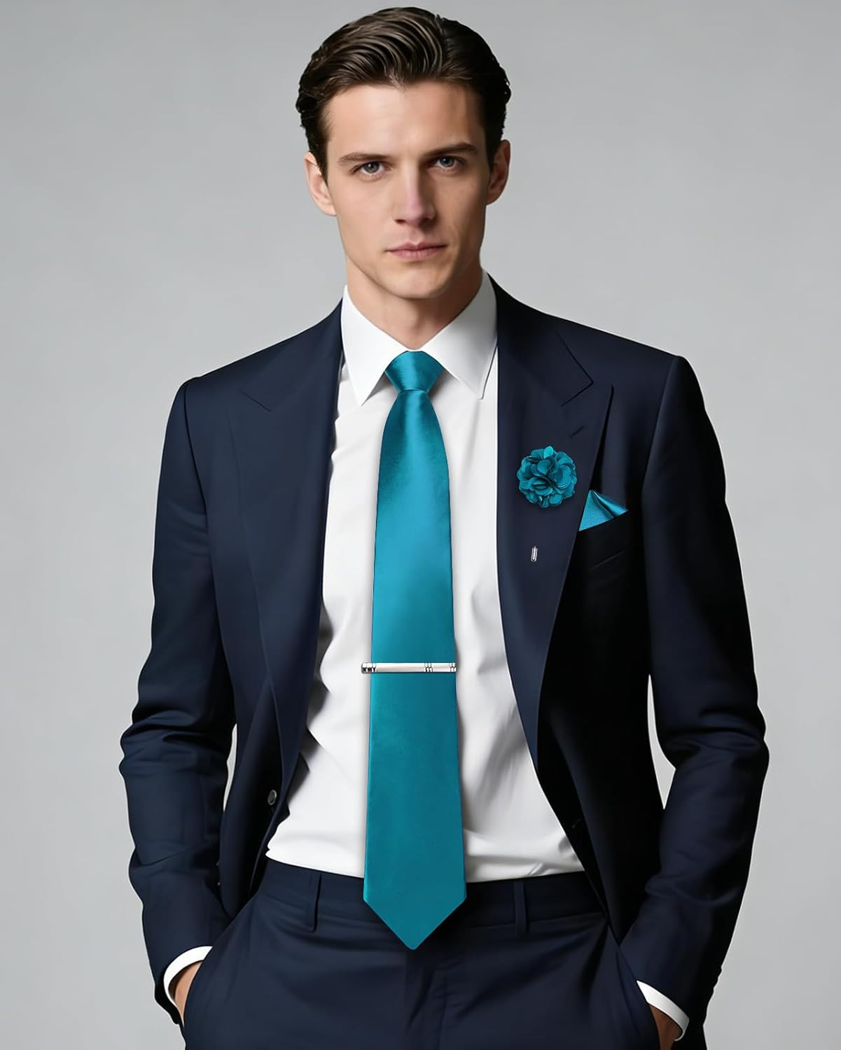 Men’S Pre-Tied Adjustable Zipper Skinny Satin Tie Set Formal Necktie with Pocket