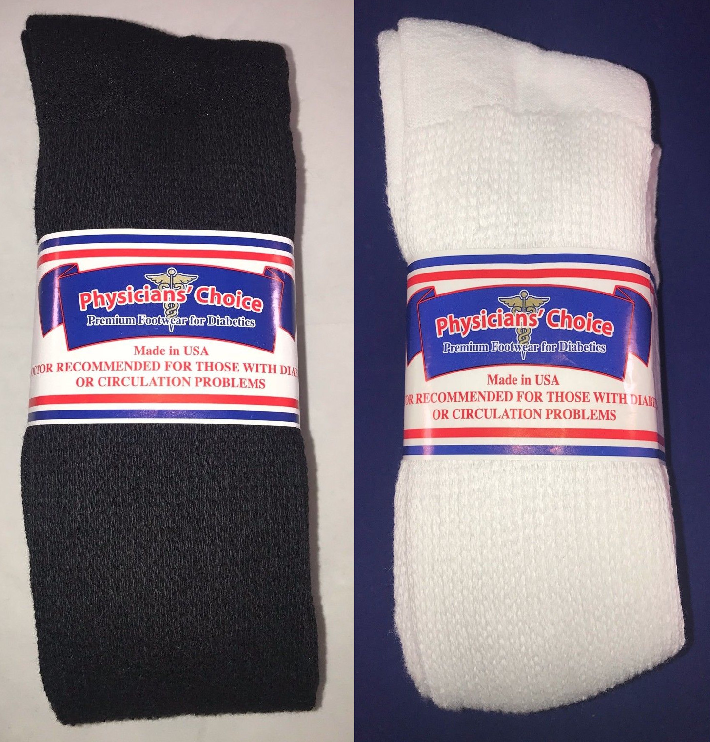 PHYSICIAN’S CHOICE OVER THE CALF DIABETIC CREW SOCKS 3-6-12 PAIRS 10-13/13-15