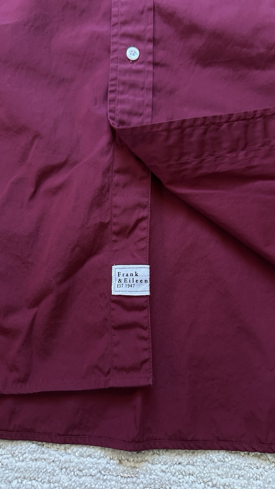 Frank & Eileen Tori Surplace Neck Bottom-Up Shirt Dress Size S Burgundy Red