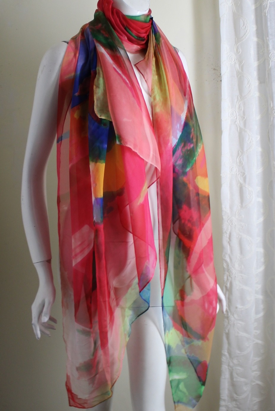 Designer Colorful HUGE Estate 78×54 Shawl Wrap Scarf Funky Fun Poly Synthetic
