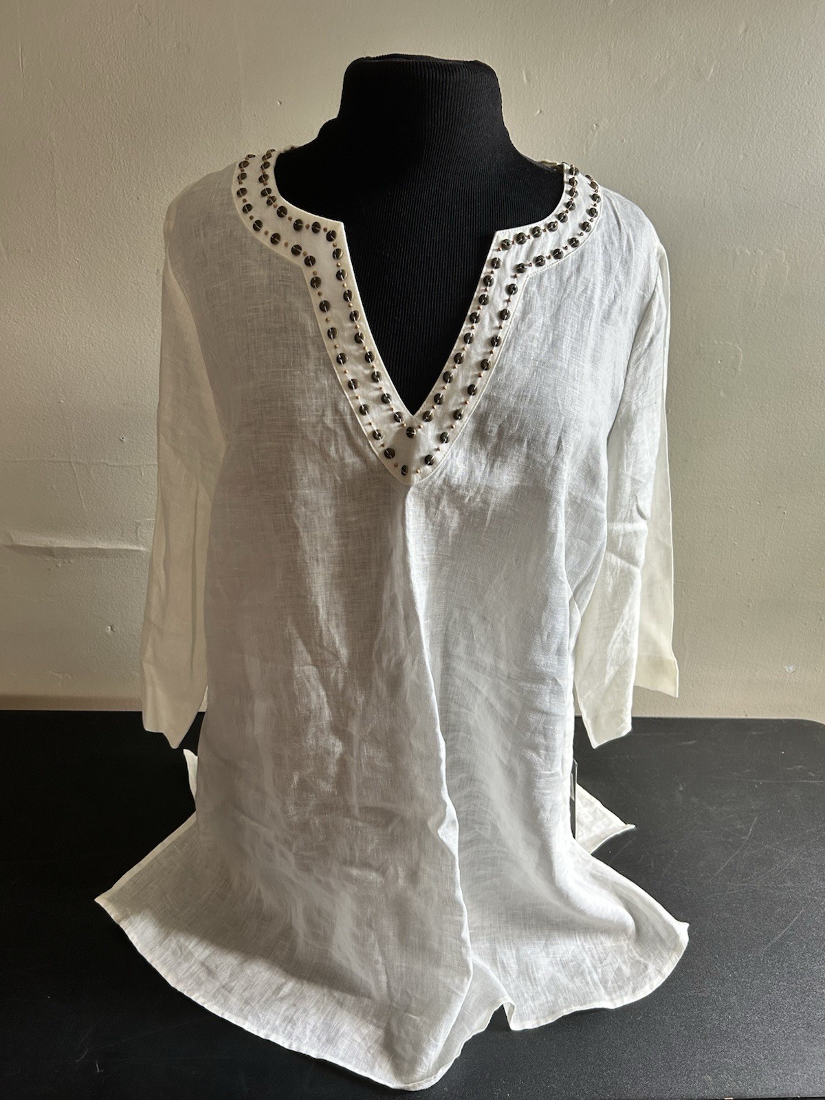 RAFAELLA Woman Plus Size 2X White Linen Tunic Top Coastal NWT $72 Free Shipping