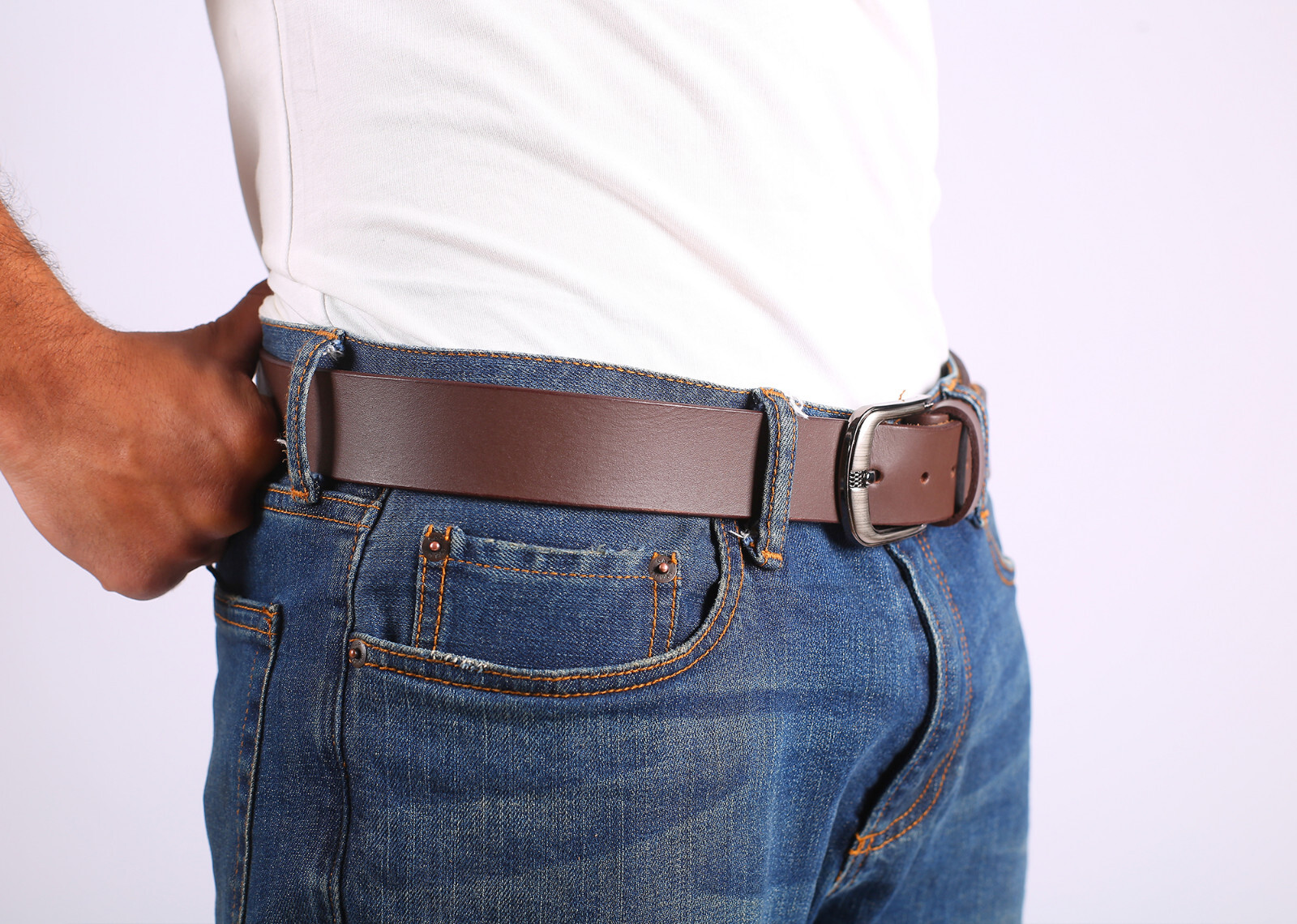Men’s Brown Genuine Full Grain Leather Dress Belts, Belt For Suits Jeans,Uniform