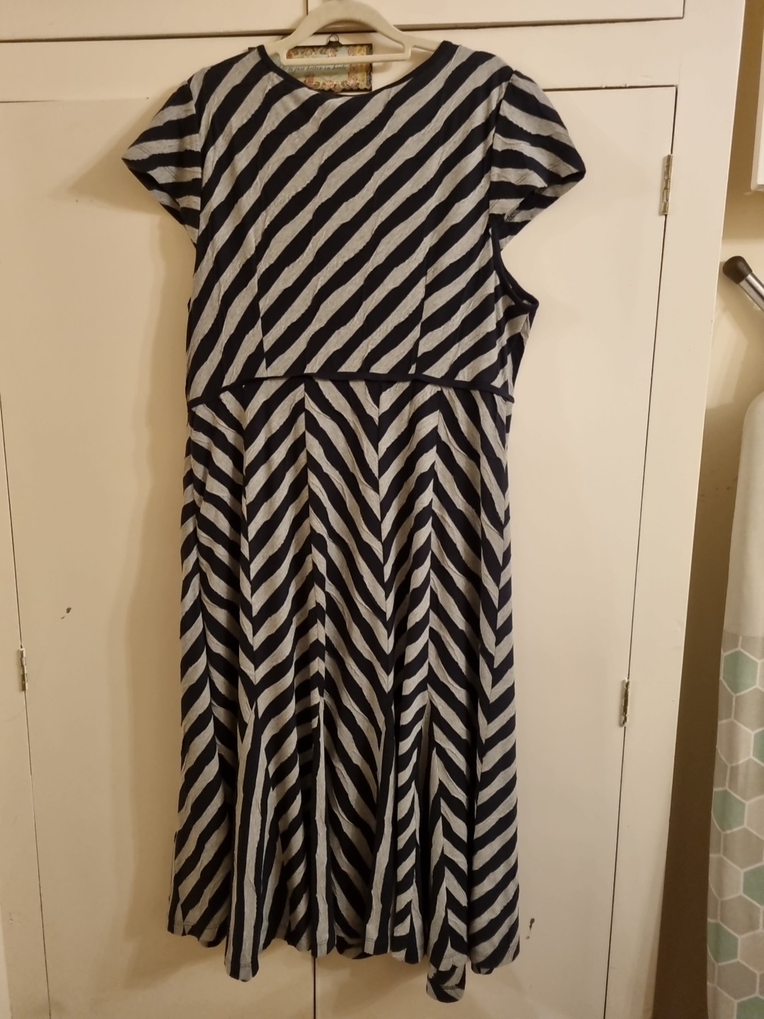 Per Una Black And Grey Striped Dress, Size 20r