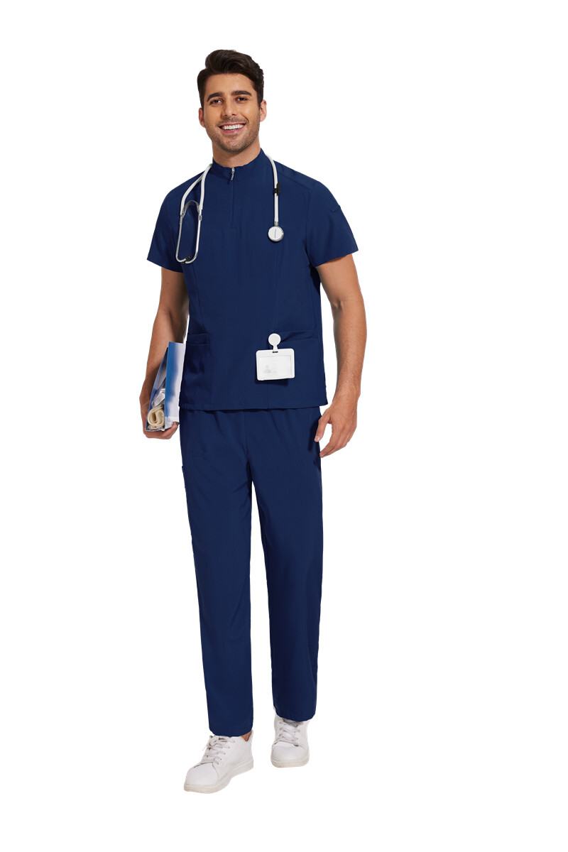 Medical Nursing Scrub Uniform Set Zipper-Tops Straight-Pants for Hospital Clinic