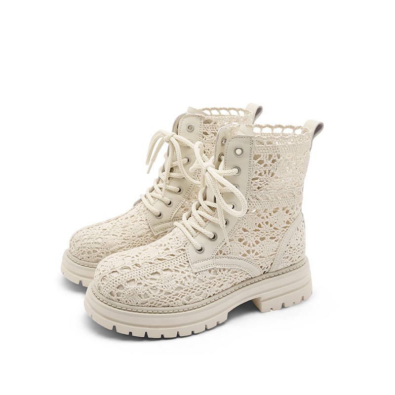 Thick Soled Lace Woven Cool Boots Womens Summer Mesh Breathable Fashion Shoes