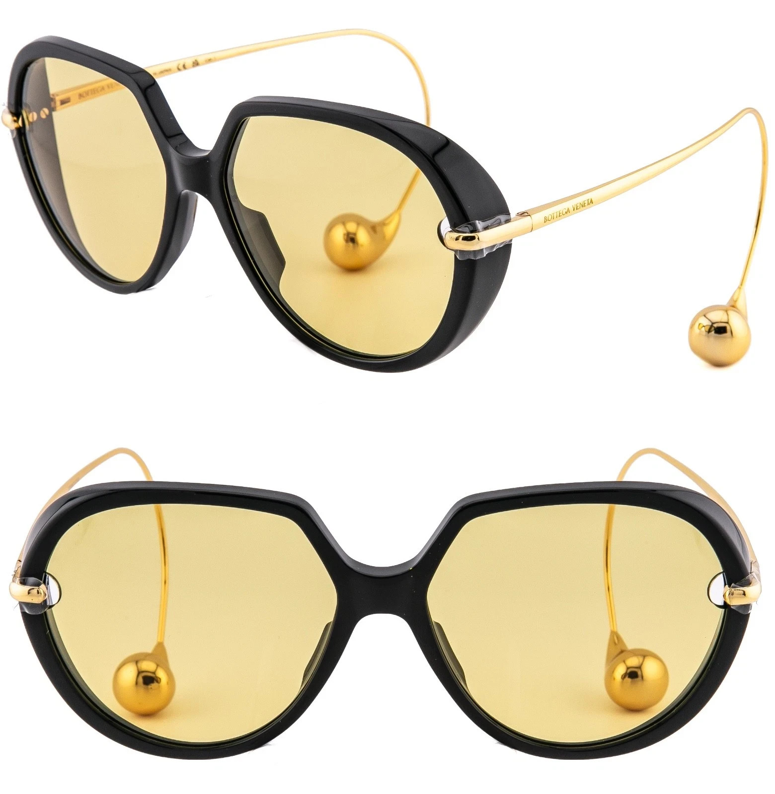 BOTTEGA VENETA 1436 DROP BV1436S Metal Gold Black Unisex Oversized Sunglass 001