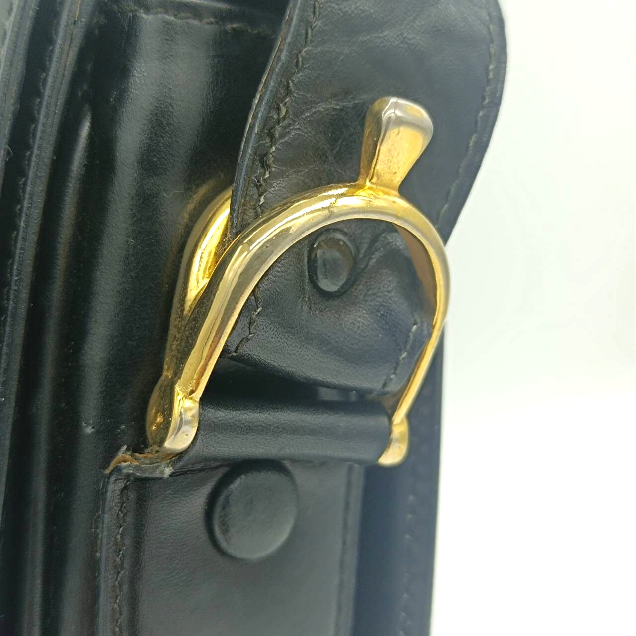 CELINE Leather Shoulder Bag Horse Carriage Gold Metal