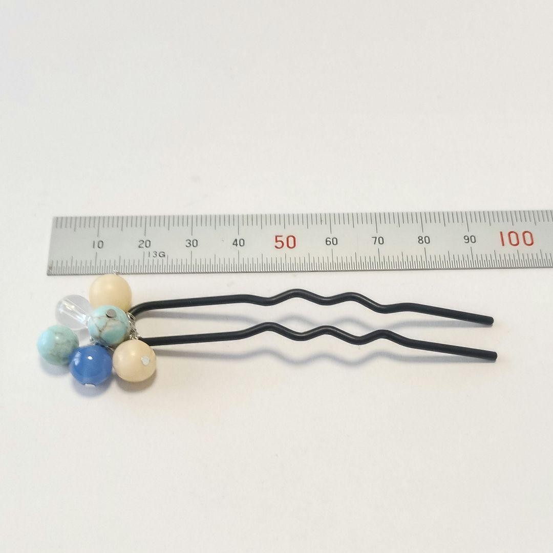Handmade Natural Stone Hairpin with Blue Beads, S-03