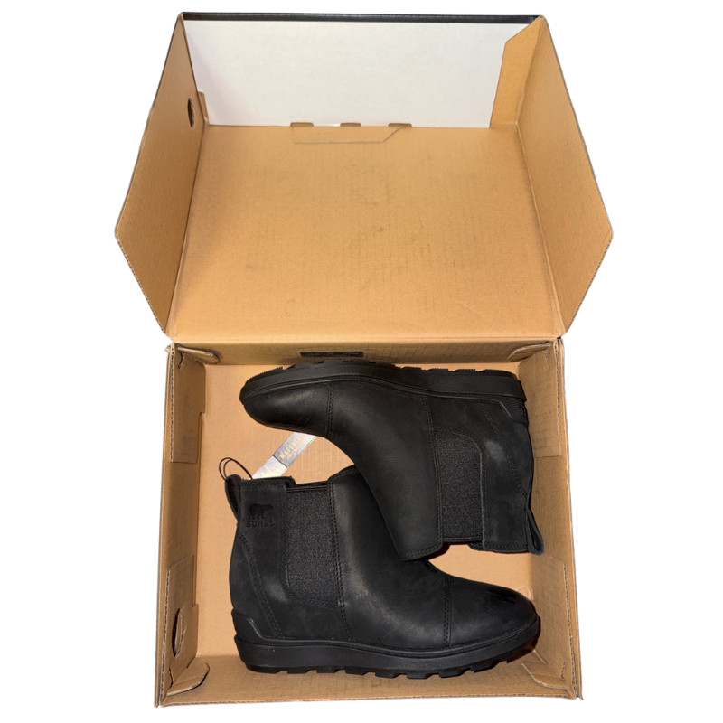 Sorel Evie II Chelsea Waterproof Boots Womens 6.5 Black Sea Salt New